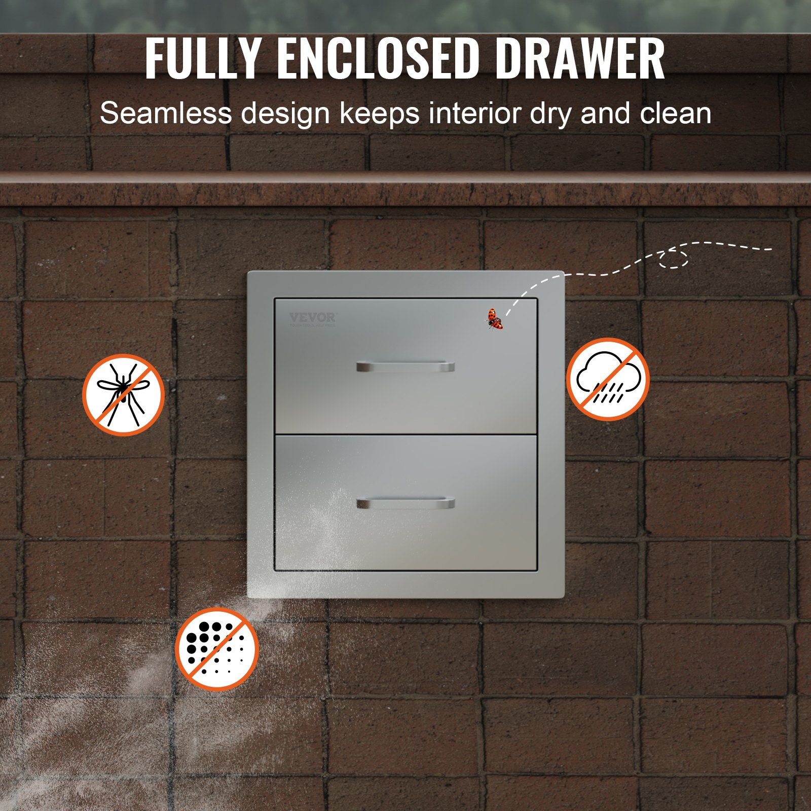Start2Finish VEVOR outdoor kitchen stainless steel double BBQ drawers with handles, flush mount design for grill stations.