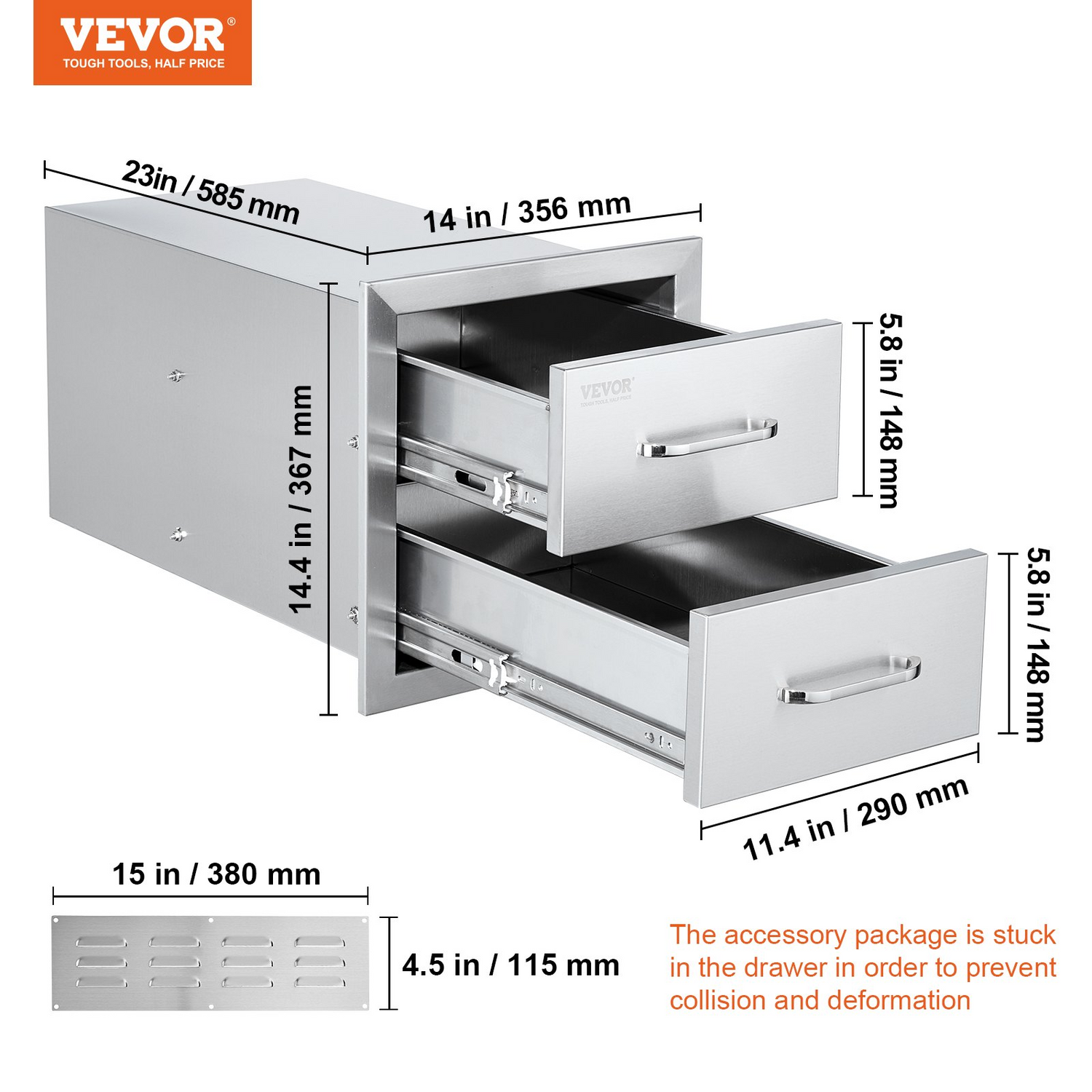 Start2Finish VEVOR outdoor kitchen stainless steel double BBQ drawers with handles, flush mount design for outdoor grill stations.