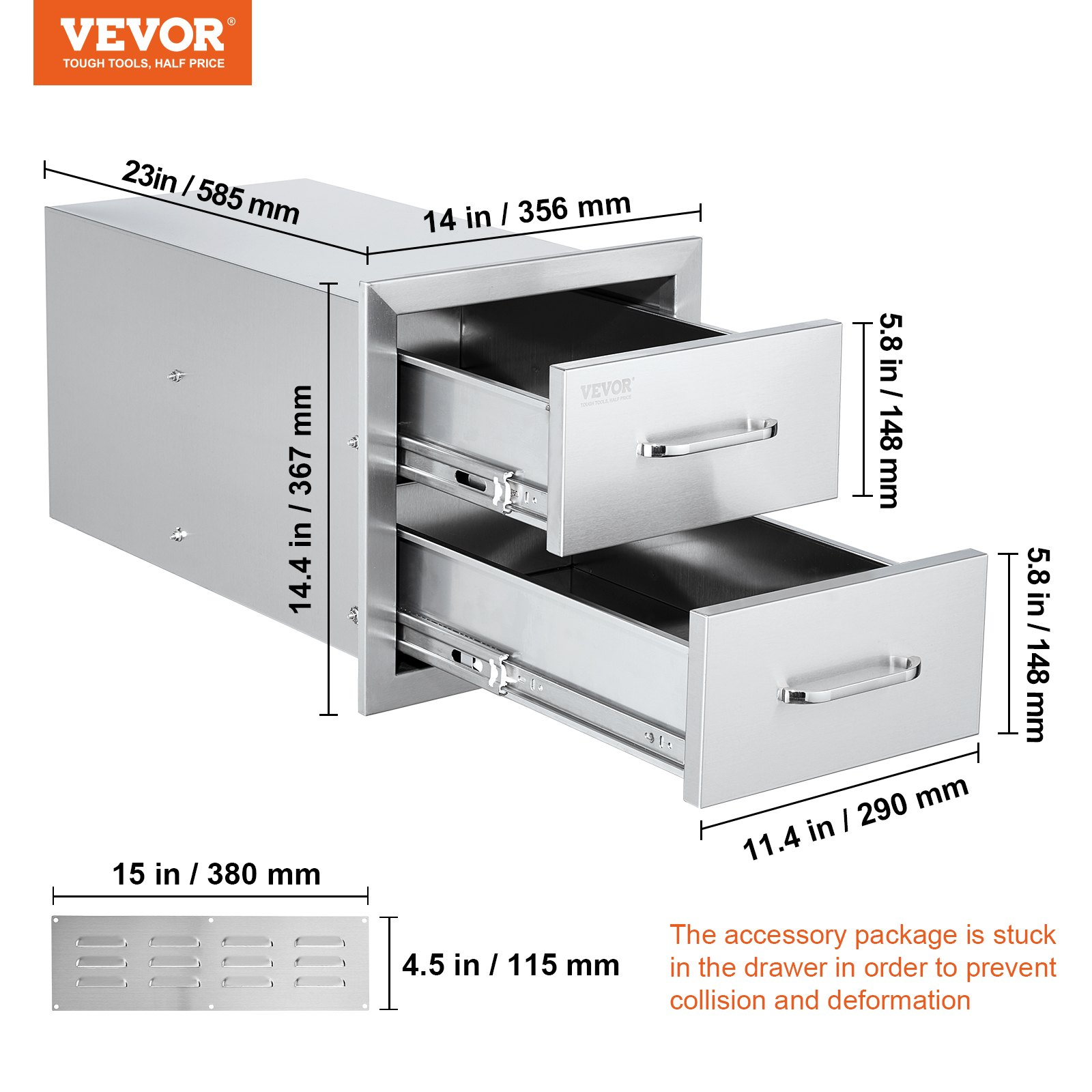 Start2Finish VEVOR outdoor kitchen stainless steel double BBQ drawers with handles, flush mount design for outdoor grill stations.