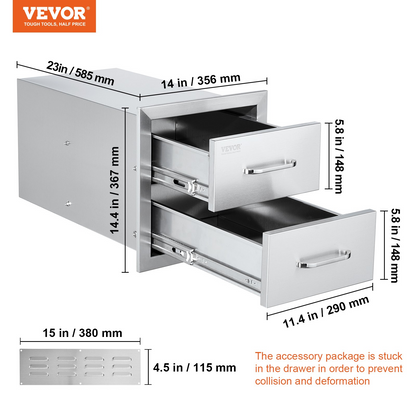 Start2Finish VEVOR outdoor kitchen stainless steel double BBQ drawers with handles, flush mount design for outdoor grill stations.