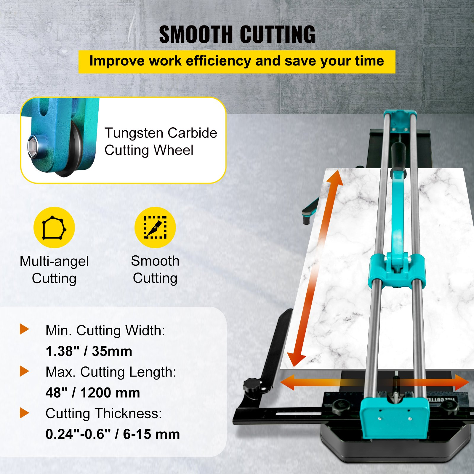 Start2Finish VEVOR manual tile cutter with laser guide, 48-inch ceramic tile cutting machine, durable tools and equipment for precise cuts
