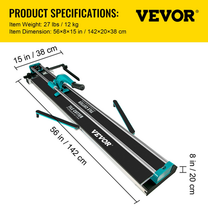 Start2Finish VEVOR manual tile cutter with 48-inch length and laser guide for precise ceramic tile cutting.
