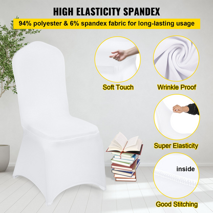 White VEVOR stretch spandex folding chair covers by Start2Finish, universal fitted protective slipcovers for events and celebrations.