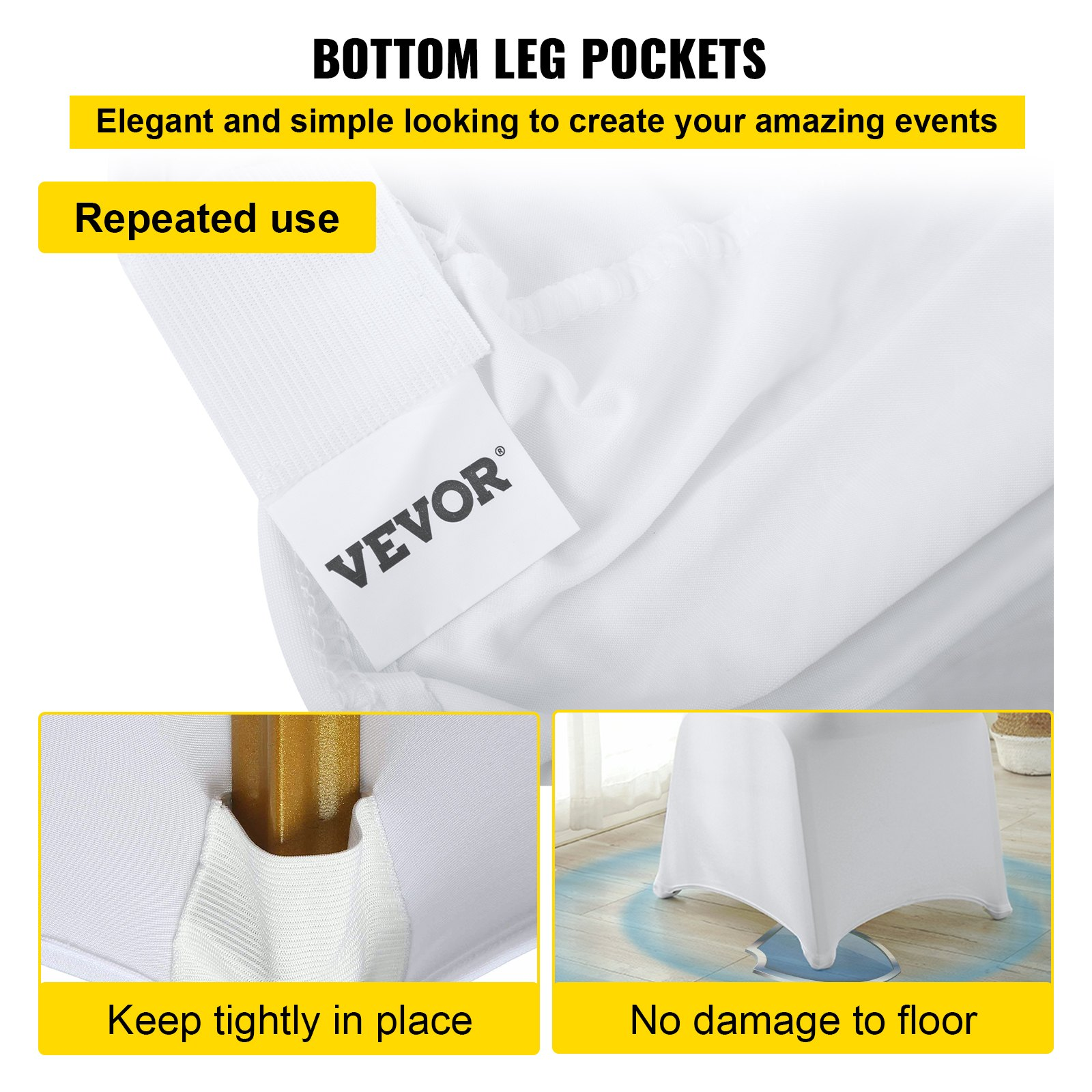 Start2Finish VEVOR white stretch spandex folding chair covers, fitted, washable, designed for weddings, parties, and events.
