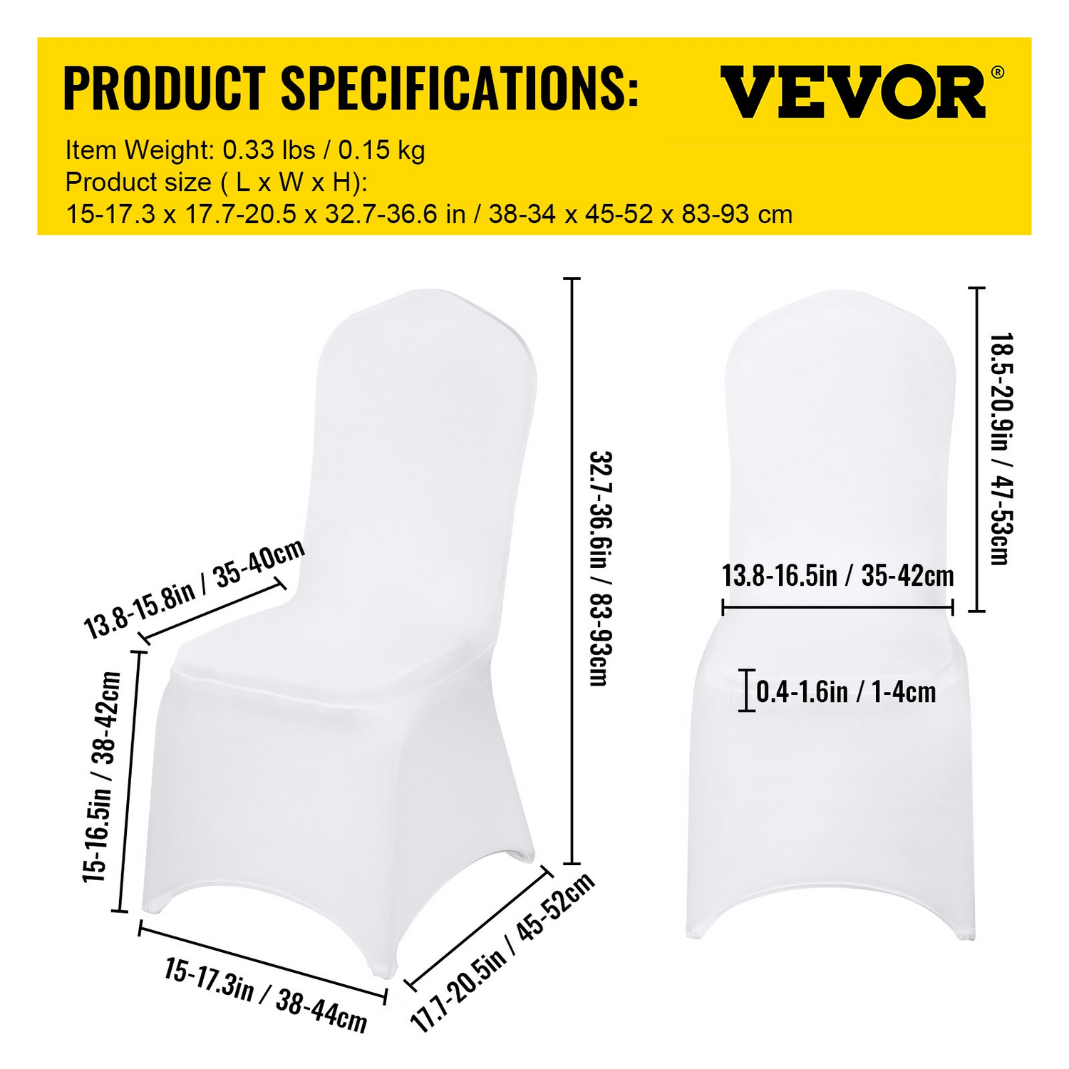 White VEVOR stretch spandex folding chair covers by Start2Finish, fitted and washable for weddings, banquets, and celebrations.