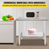 Start2Finish stainless steel prep table with adjustable height levels, heavy-duty work surface for commercial kitchens or garages.