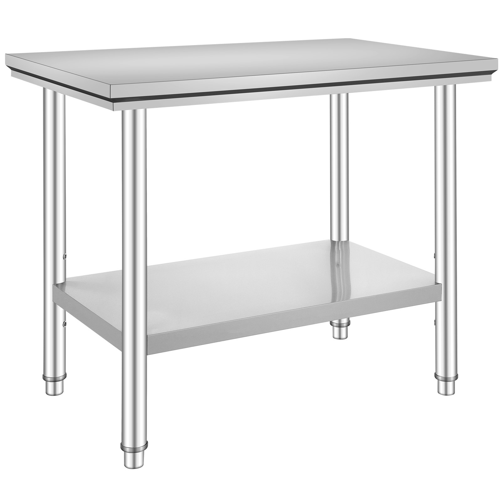 Start2Finish stainless steel prep table with adjustable height levels, 900x600 mm, heavy-duty commercial workbench for kitchen or garage.