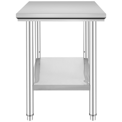 Start2Finish stainless steel prep table with 3 adjustable height levels, heavy-duty work surface for commercial kitchens or garages.