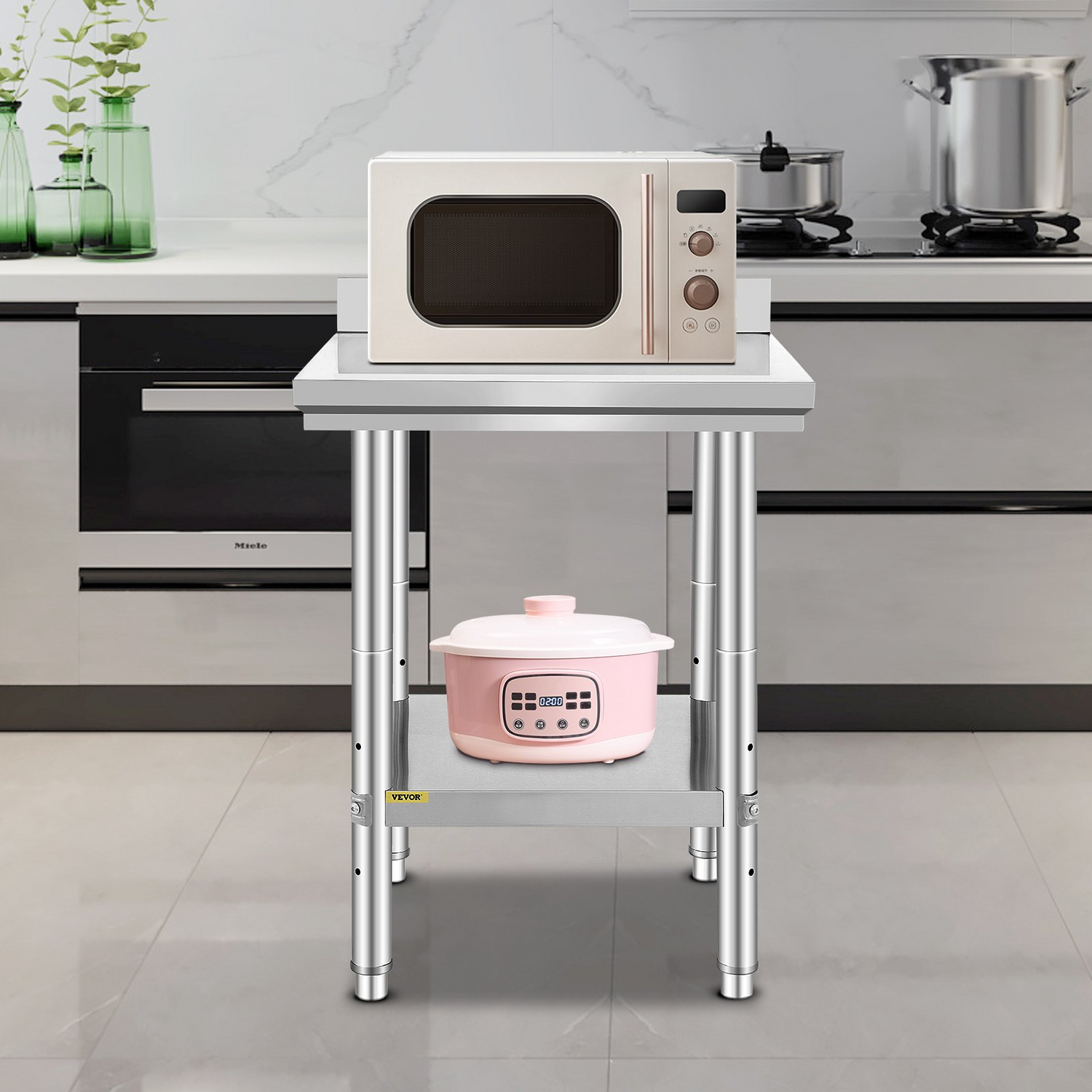 Start2Finish stainless steel work table, 24x24x35 inches, with adjustable height, ideal for commercial food prep in restaurants or home kitchens.