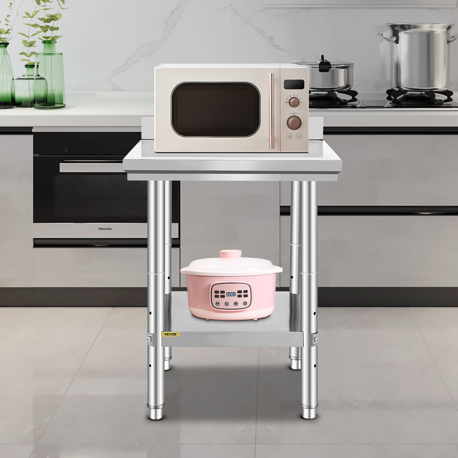 Start2Finish stainless steel work table, 24x24x35 inches, with adjustable height, ideal for commercial food prep in restaurants or home kitchens.
