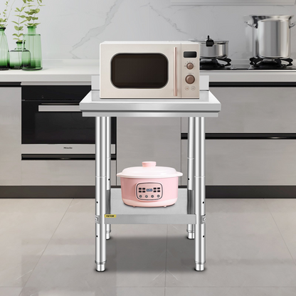Start2Finish stainless steel work table, 24x24x35 inches, with adjustable height, ideal for commercial food prep in restaurants or home kitchens.