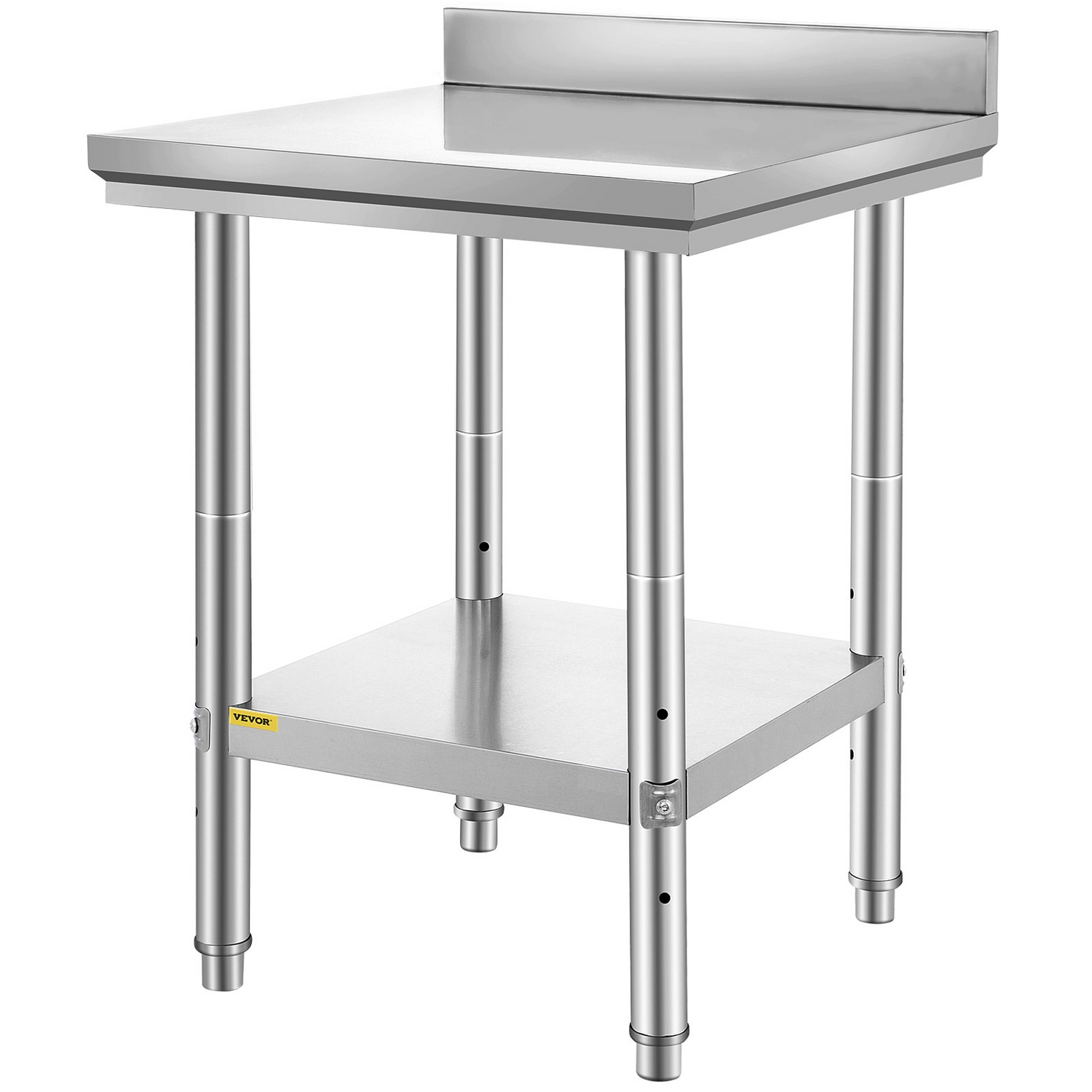 Start2Finish VEVOR stainless steel work table, 24x24x35 inches, with adjustable height for commercial food prep in kitchens and restaurants.