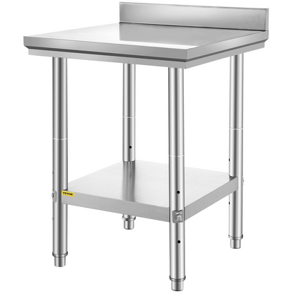 Start2Finish VEVOR stainless steel work table, 24x24x35 inches, with adjustable height for commercial food prep in kitchens and restaurants.