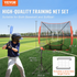 Start2Finish VEVOR 7x7 ft baseball practice net with bow frame, carry bag, strike zone, ball, batting tee for hitting and catching drills.