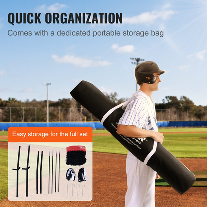 Start2Finish VEVOR 7x7 ft baseball practice net with bow frame, carry bag, strike zone, and batting tee for hitting and catching drills.