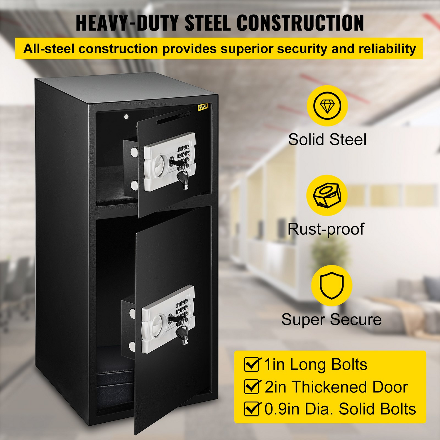 Start2Finish VEVOR large double door security safe with digital lock, black steel safe box for money, jewelry, and valuables