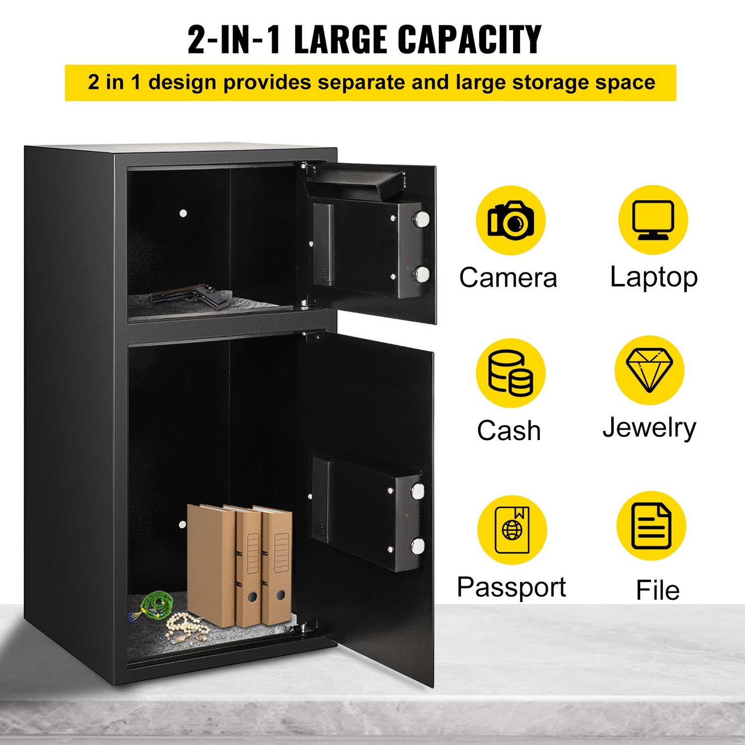 Start2Finish VEVOR large steel security safe box with double doors, digital lock, black finish, 2.6 cubic feet for valuables.