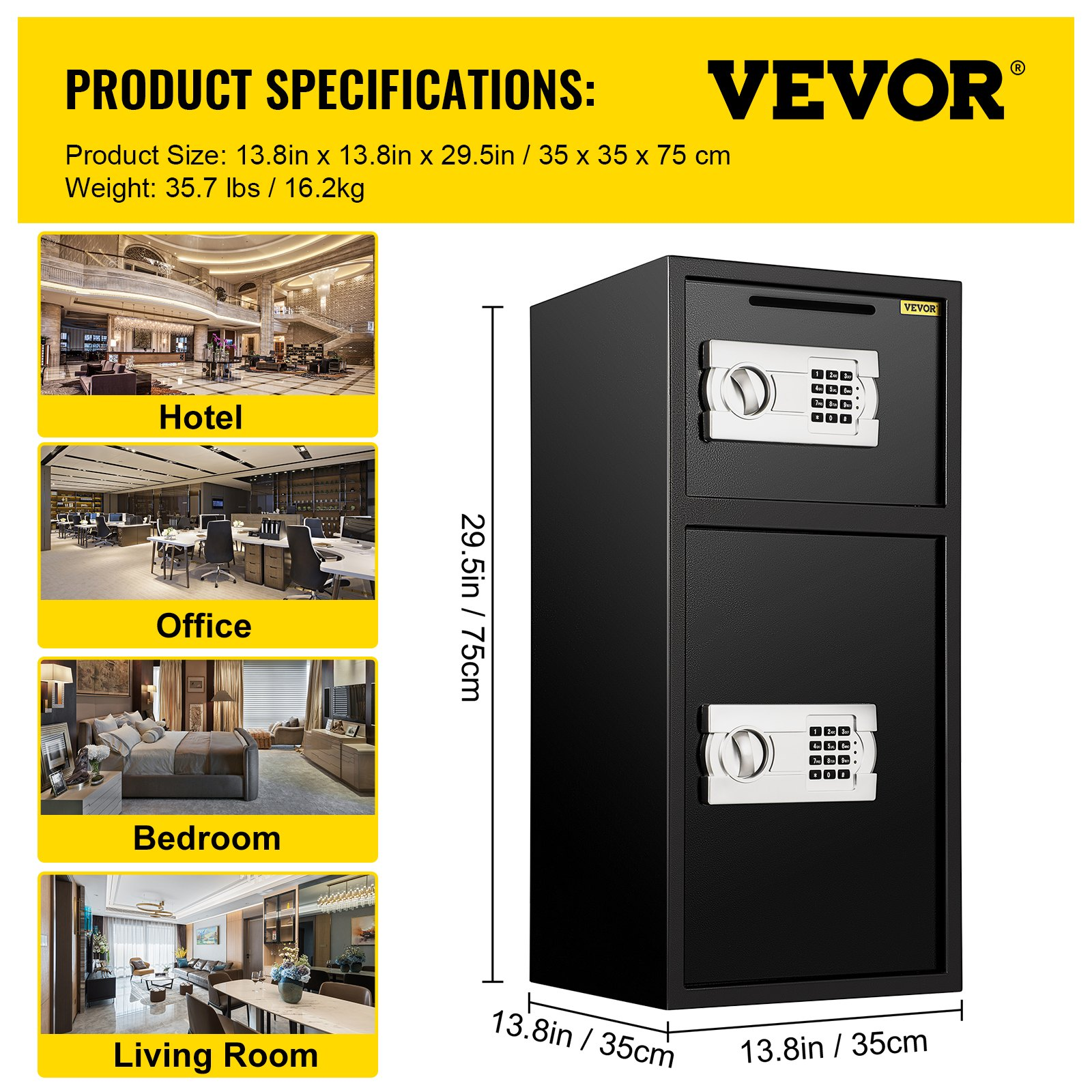 Start2Finish VEVOR large black steel security safe with double doors, digital lock, used for money, guns, and jewelry storage.