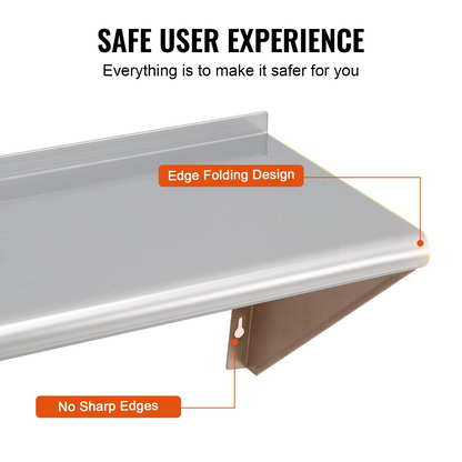Start2Finish VEVOR 12x36-inch stainless steel wall-mounted shelf with brackets, heavy-duty storage for kitchen, bar, or commercial use