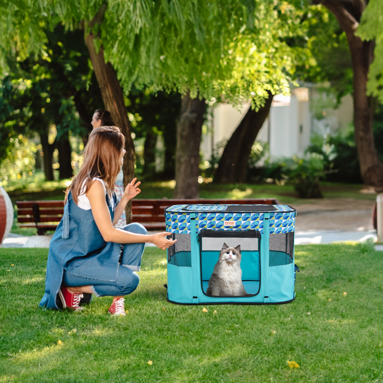 Start2Finish VEVOR foldable pet playpen with waterproof Oxford cloth, portable dog crate for indoor, outdoor, travel, and camping.