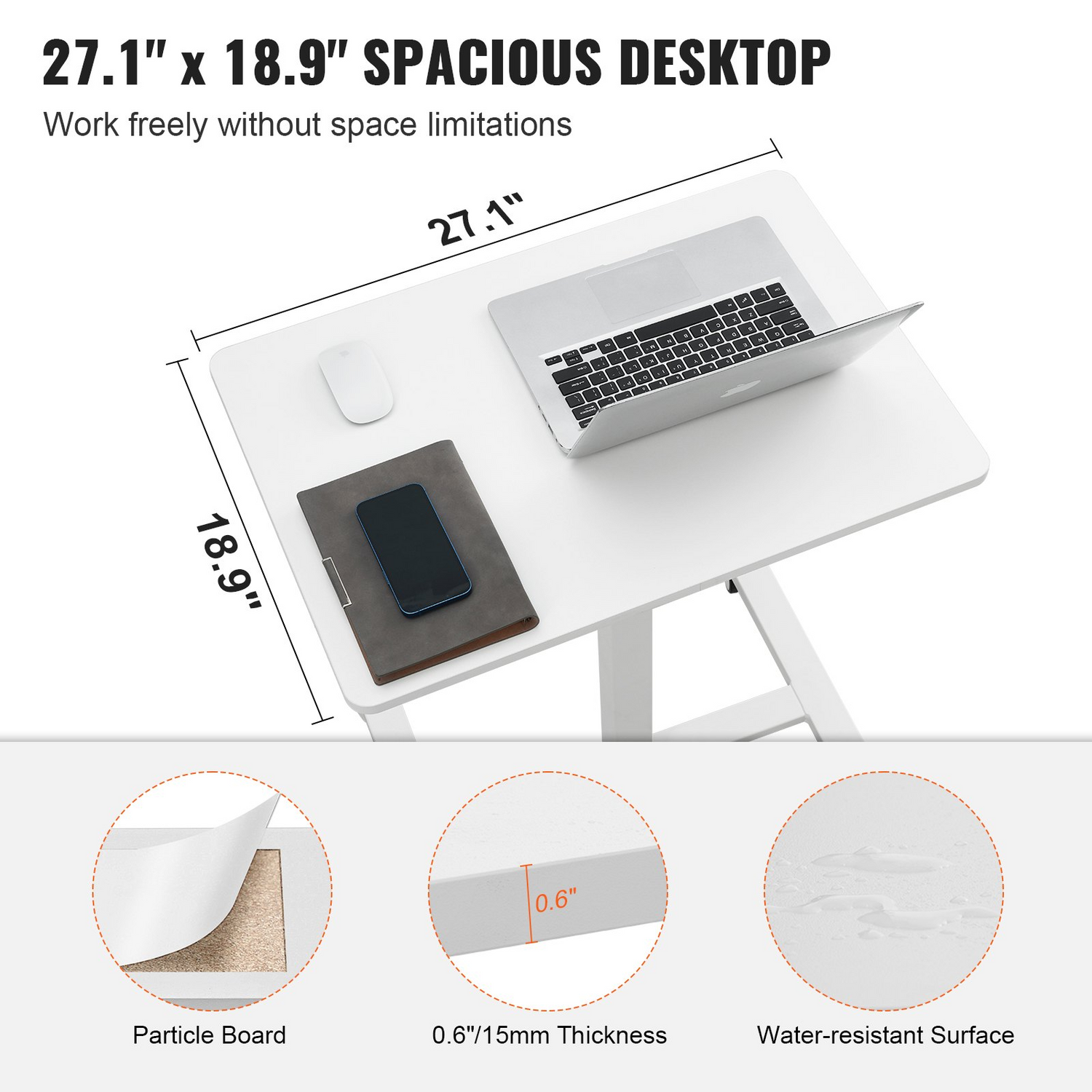 Start2Finish VEVOR mobile standing desk with gas-spring height adjustment, swivel wheels, and a portable design for home or office use.