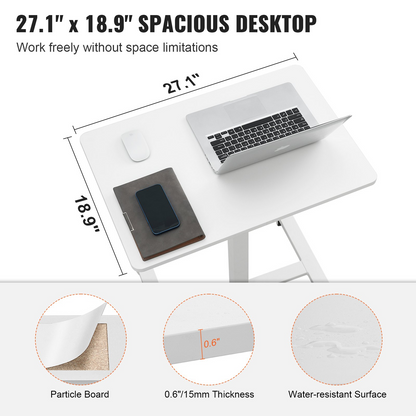 Start2Finish VEVOR mobile standing desk with gas-spring height adjustment, swivel wheels, and a portable design for home or office use.