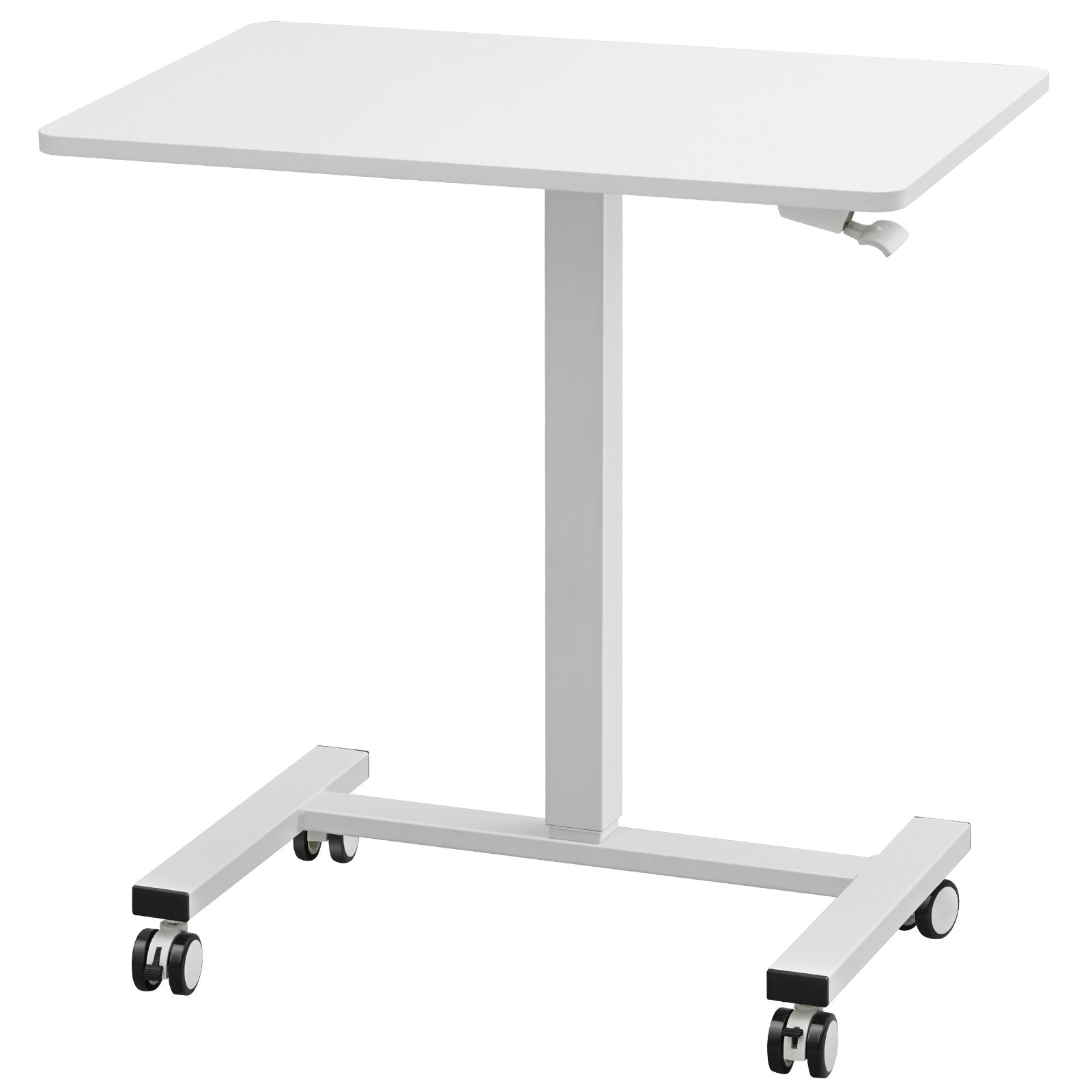 Start2Finish VEVOR mobile standing desk with gas-spring height adjustment, swivel wheels, and portable design for home or office use.