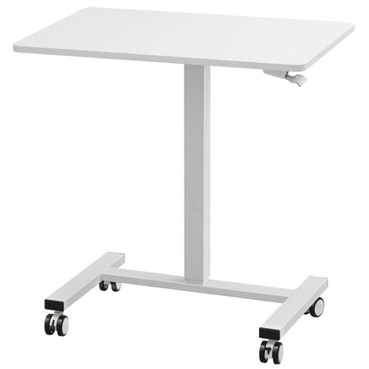 Start2Finish VEVOR mobile standing desk with gas-spring height adjustment, swivel wheels, and portable design for home or office use.