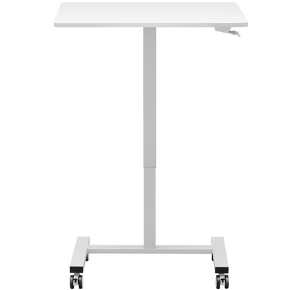 Start2Finish VEVOR mobile standing desk with gas-spring height adjust, 360° wheels, and compact portable design for home or office.