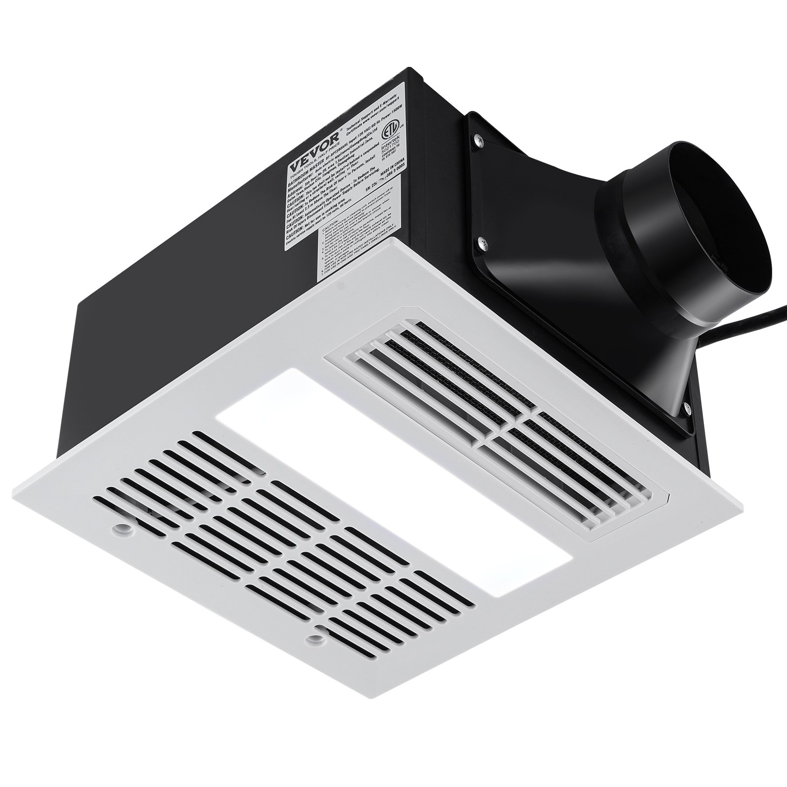 Start2Finish VEVOR bathroom exhaust fan with 1500W heating, 110 CFM ventilation, low noise, energy-efficient ceiling fan for home improvement.