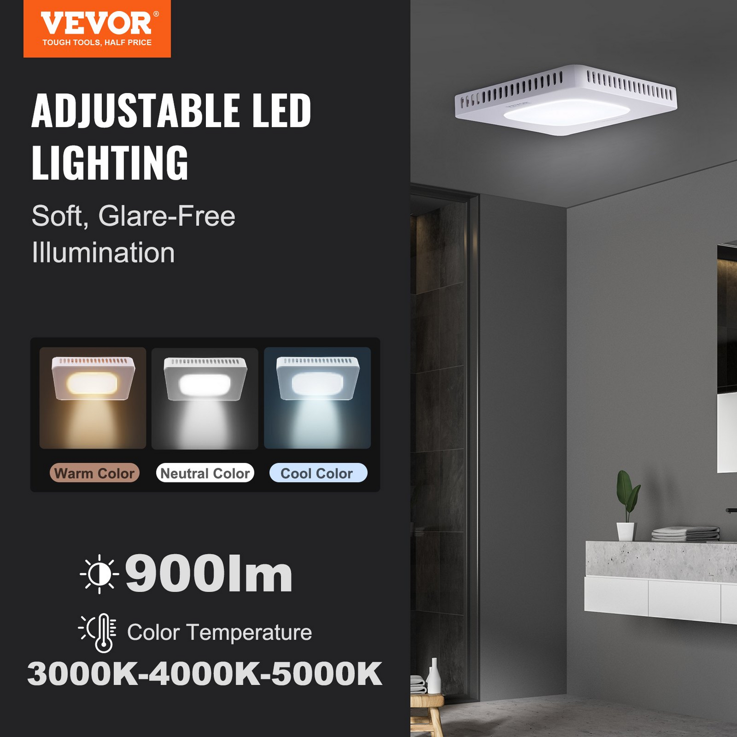 Start2Finish VEVOR bathroom exhaust fan with 110 CFM, low noise copper motor, energy-efficient ceiling ventilation for home bathrooms.