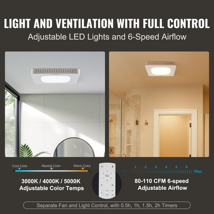 Start2Finish VEVOR bathroom exhaust fan with 110 CFM, low noise, all-copper motor, energy-efficient ceiling ventilation, no attic access needed.