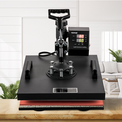 Start2Finish VEVOR 8-in-1 15x15 inch heat press machine with swing-away design for sublimation, vinyl, and heat transfer projects.