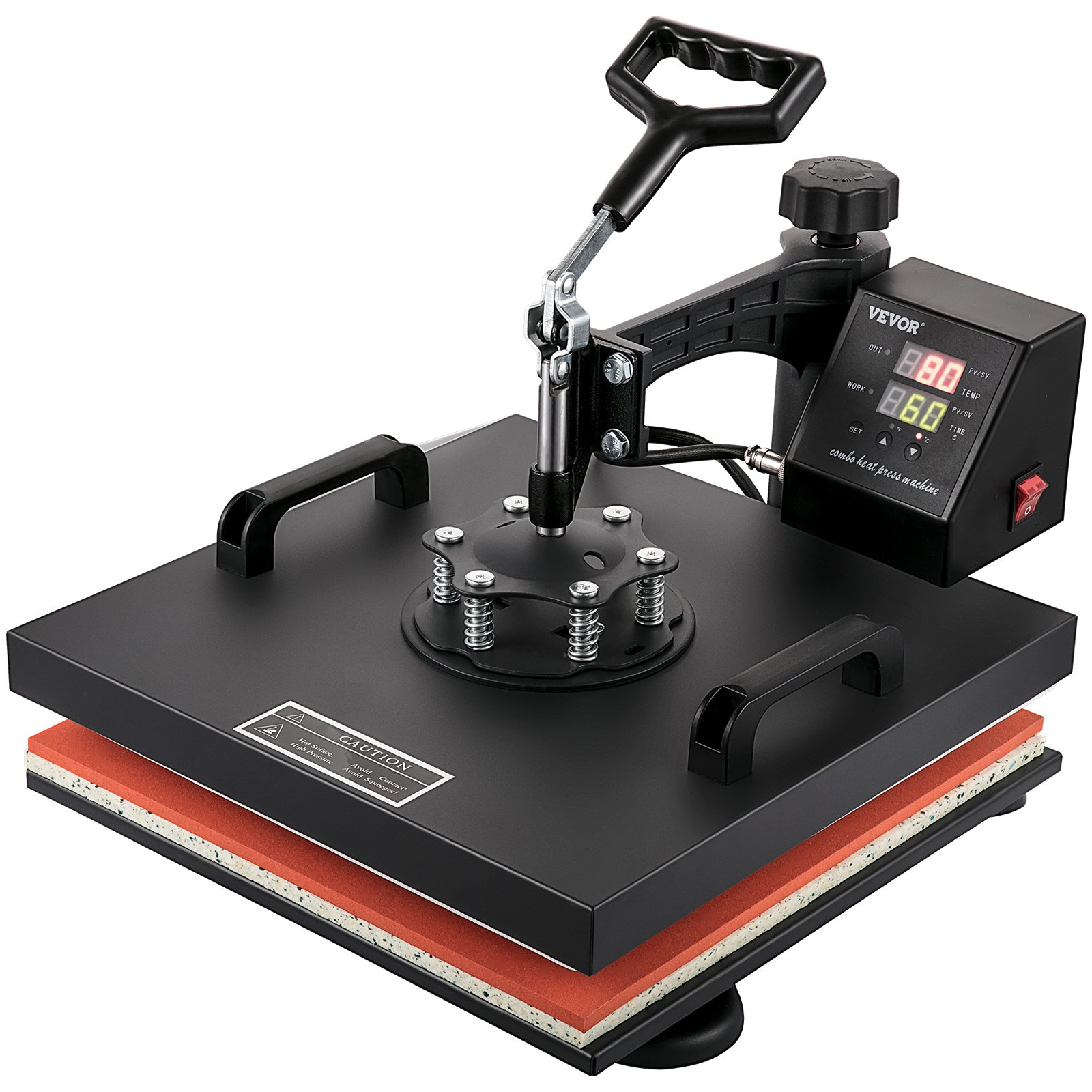 Start2Finish VEVOR 8-in-1 15x15 inch heat press machine with swing-away design for sublimation, vinyl, and heat transfer projects.