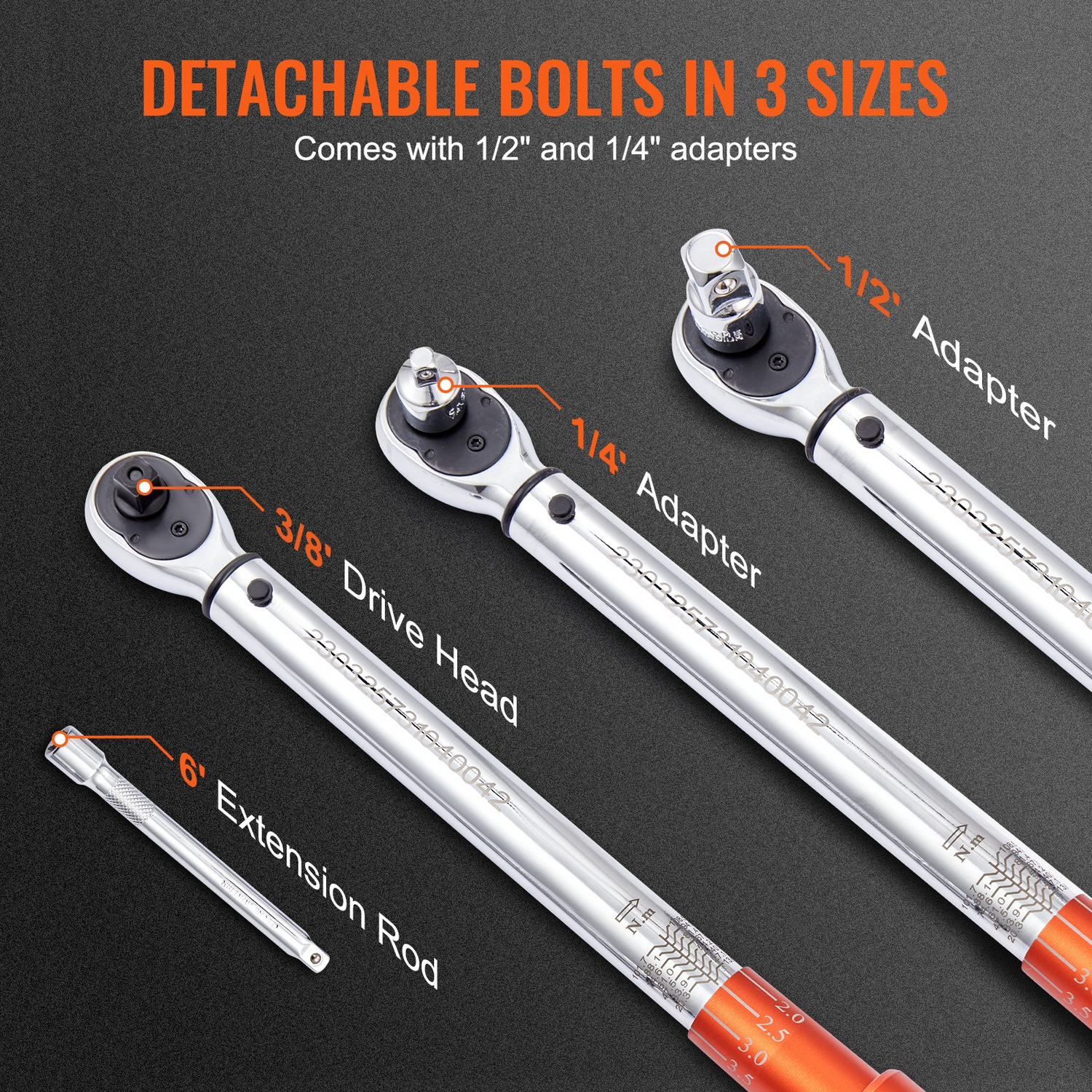 Start2Finish VEVOR 3/8-inch drive click torque wrench set with adjustable dual-range scales and extension rod for precise tightening.