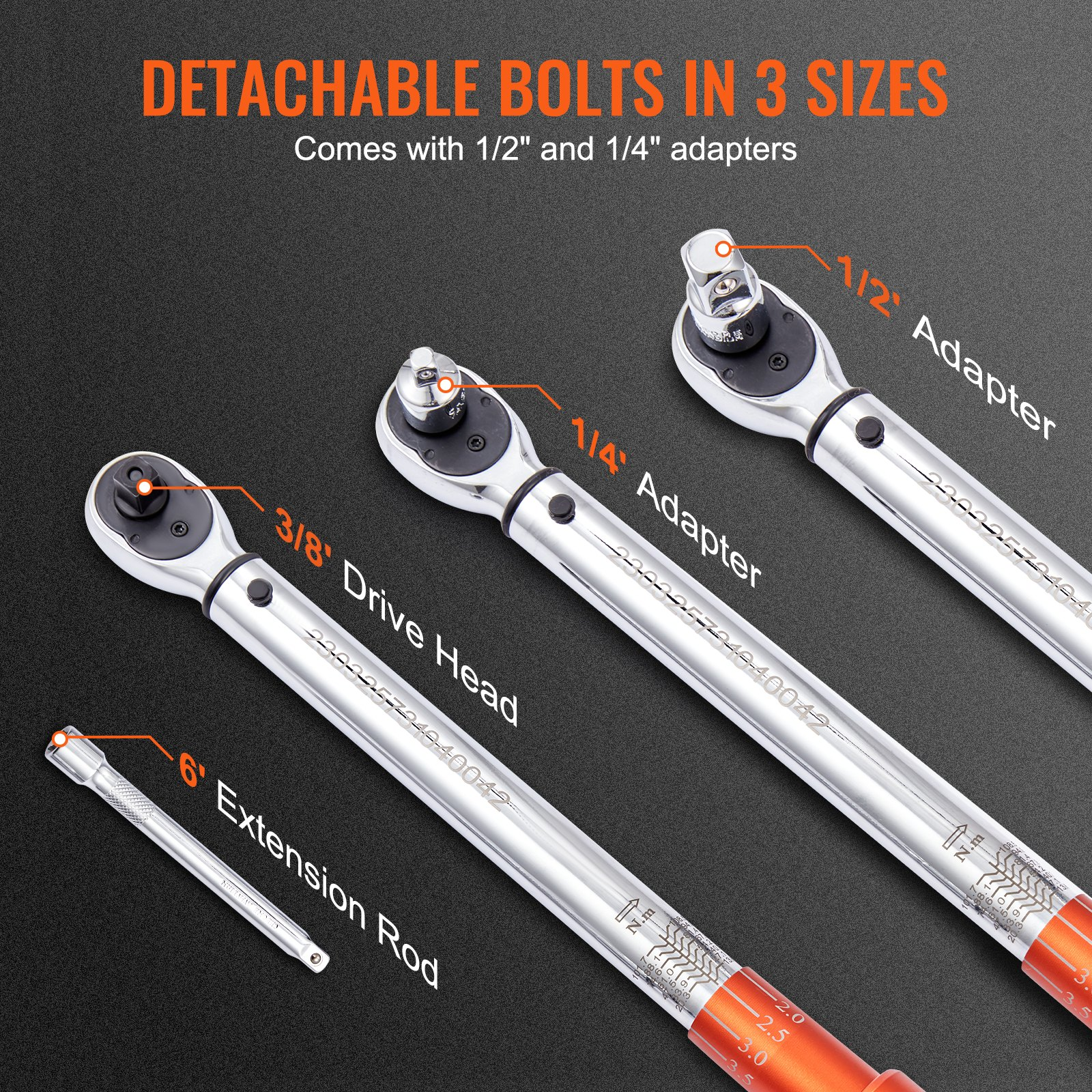 Start2Finish VEVOR 3/8-inch drive click torque wrench set with adjustable dual-range scales and extension rod for precise tightening.