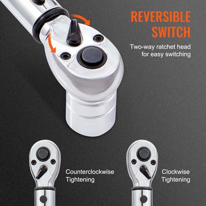 Start2Finish VEVOR 3/8-inch drive click torque wrench set with dual-direction, adjustable torque, adapters, and extension rod.