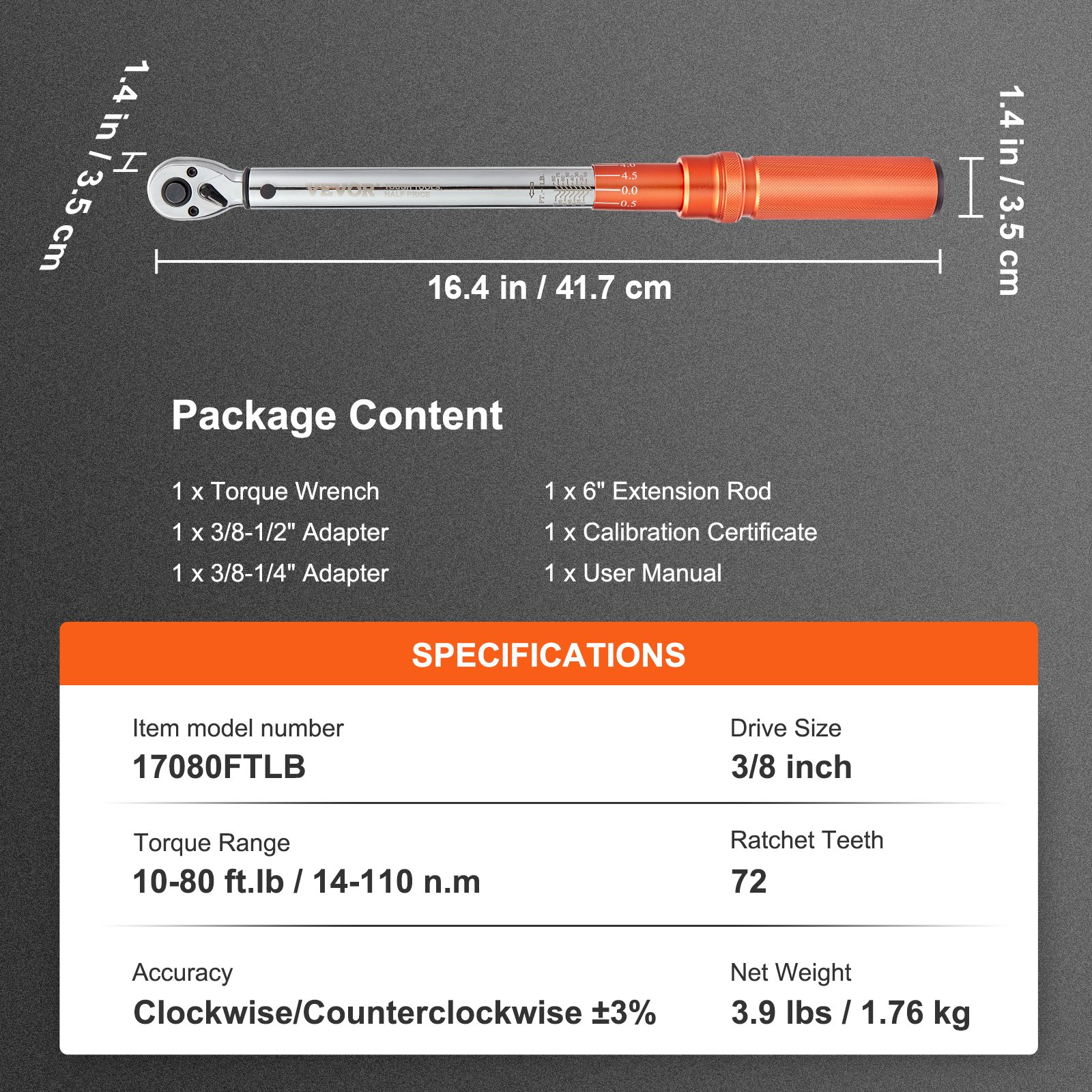 Start2Finish VEVOR 3/8-inch drive click torque wrench set with adjustable dual-direction scales, adapters, and extension rod for precise tightening.