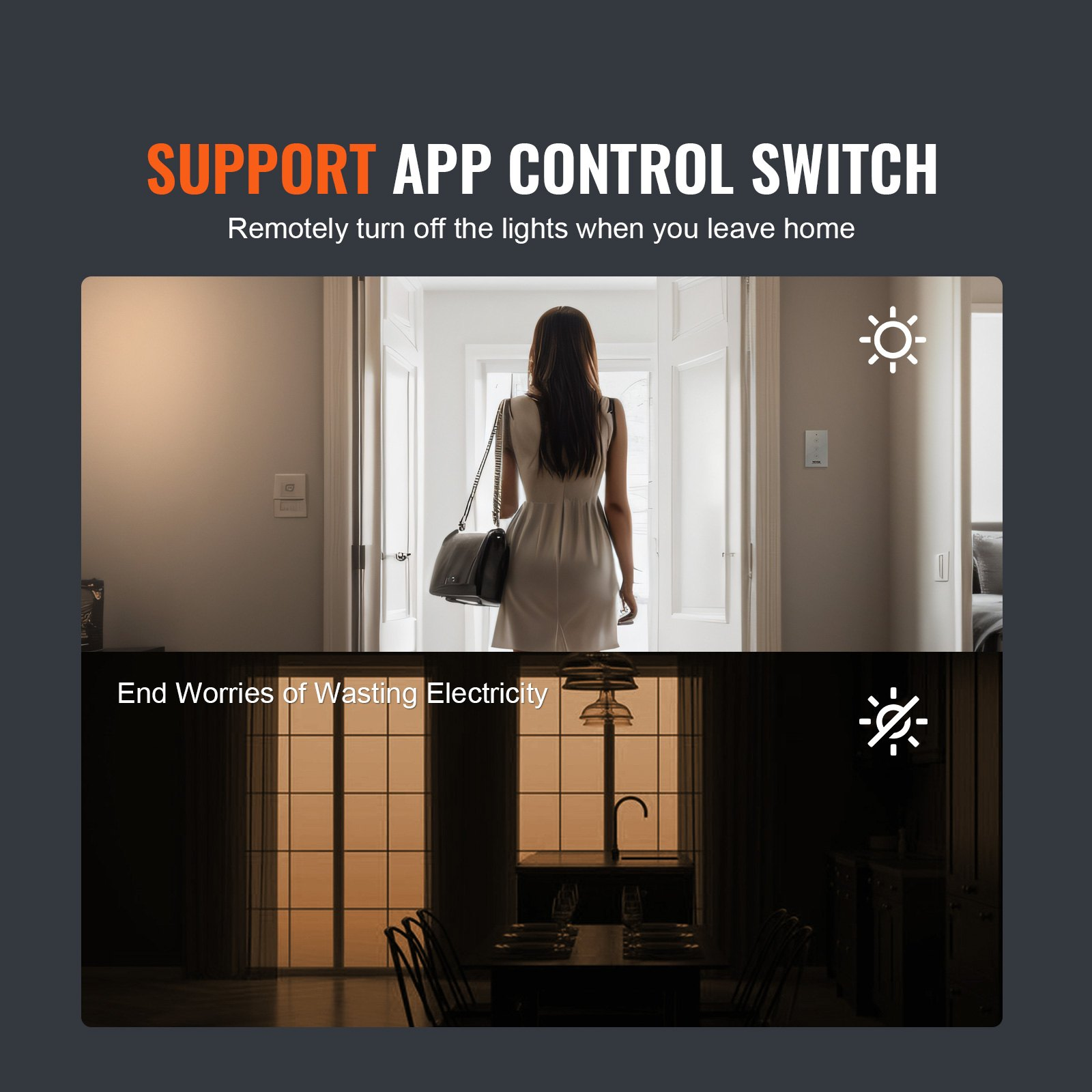 Start2Finish WiFi smart light dimmer switch with touch panel, app control, and voice compatibility for LED dimming at 100-250V.