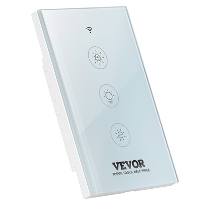 Vevor 2-pack WiFi smart light dimmer switches with touch panel, app control, voice compatibility, for 100-250V LED dimming.