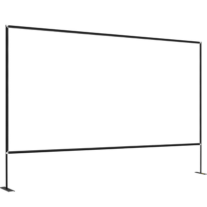 Start2Finish VEVOR 150-inch portable outdoor projector screen with stand, easy assembly, storage bag, ideal for home theater and outdoor use.
