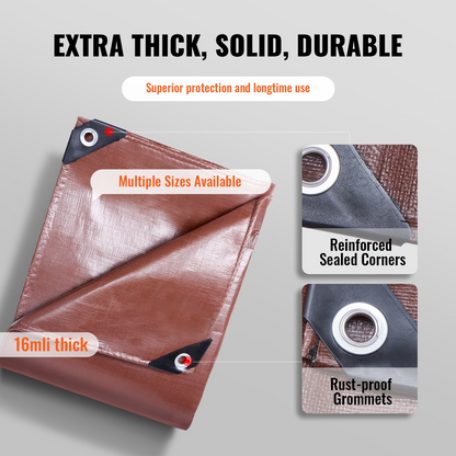 Start2Finish VEVOR 20x40 ft waterproof brown poly tarp with grommets and reinforced edges, ideal for outdoor truck, RV, boat, camping.