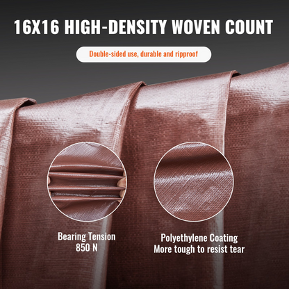 Start2Finish VEVOR 20x40 ft waterproof brown poly tarp with grommets, reinforced edges, ideal for outdoor cover, truck, RV, boat, camping