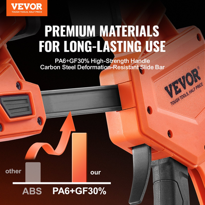 Start2Finish VEVOR woodworking bar clamps, 24-inch one-handed F clamps with quick-change feature, high-strength plastic and carbon steel.