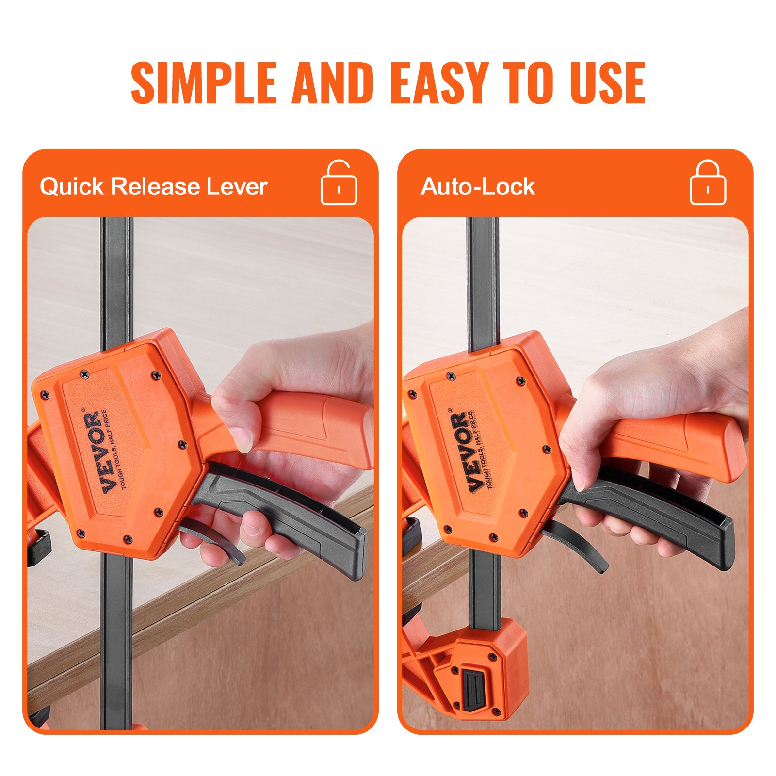 Start2Finish VEVOR 24-inch bar clamps for woodworking, 2-pack with quick-change F clamp, high-strength plastic and carbon steel.