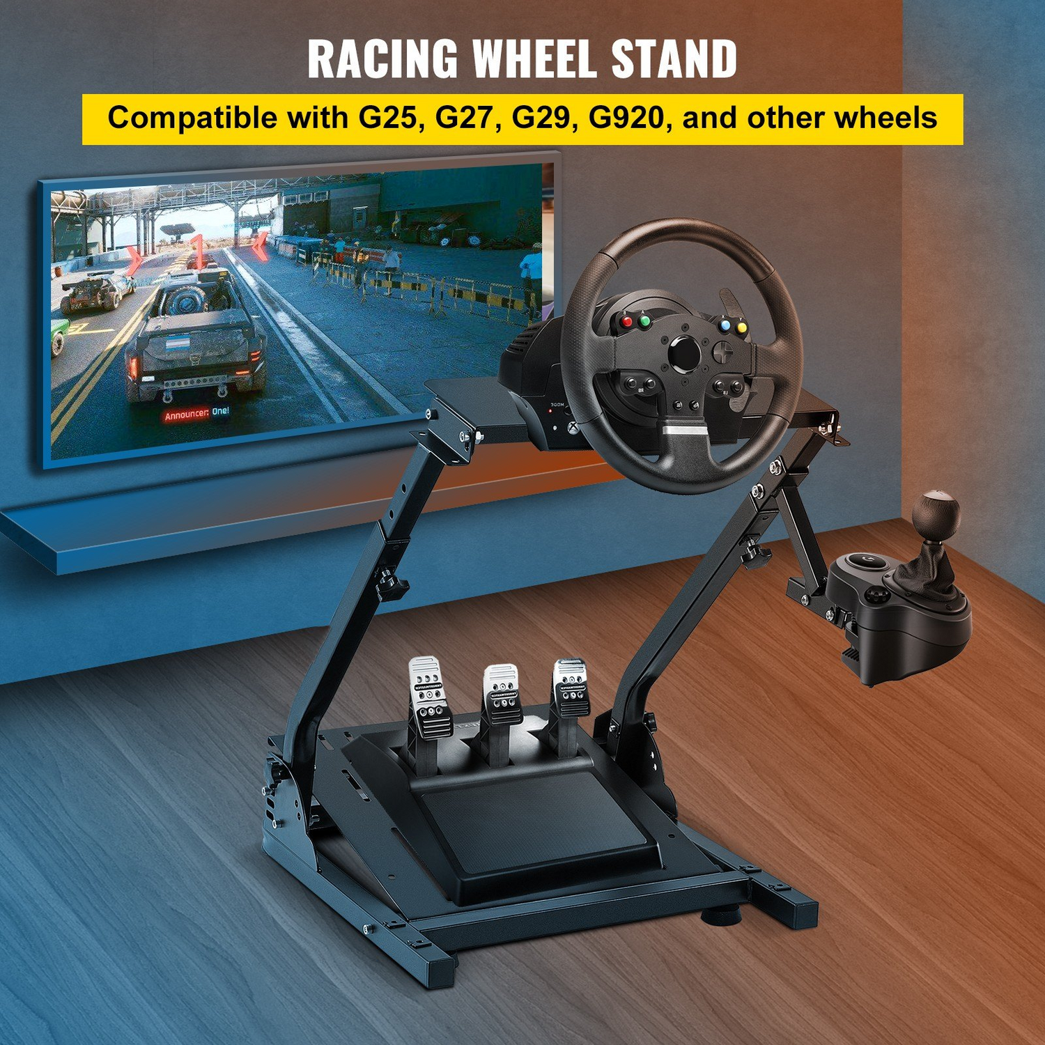 Start2Finish VEVOR G920 Racing Steering Wheel Stand with shifter mount for Logitech G27, G25, G29 gaming wheel and pedal setup