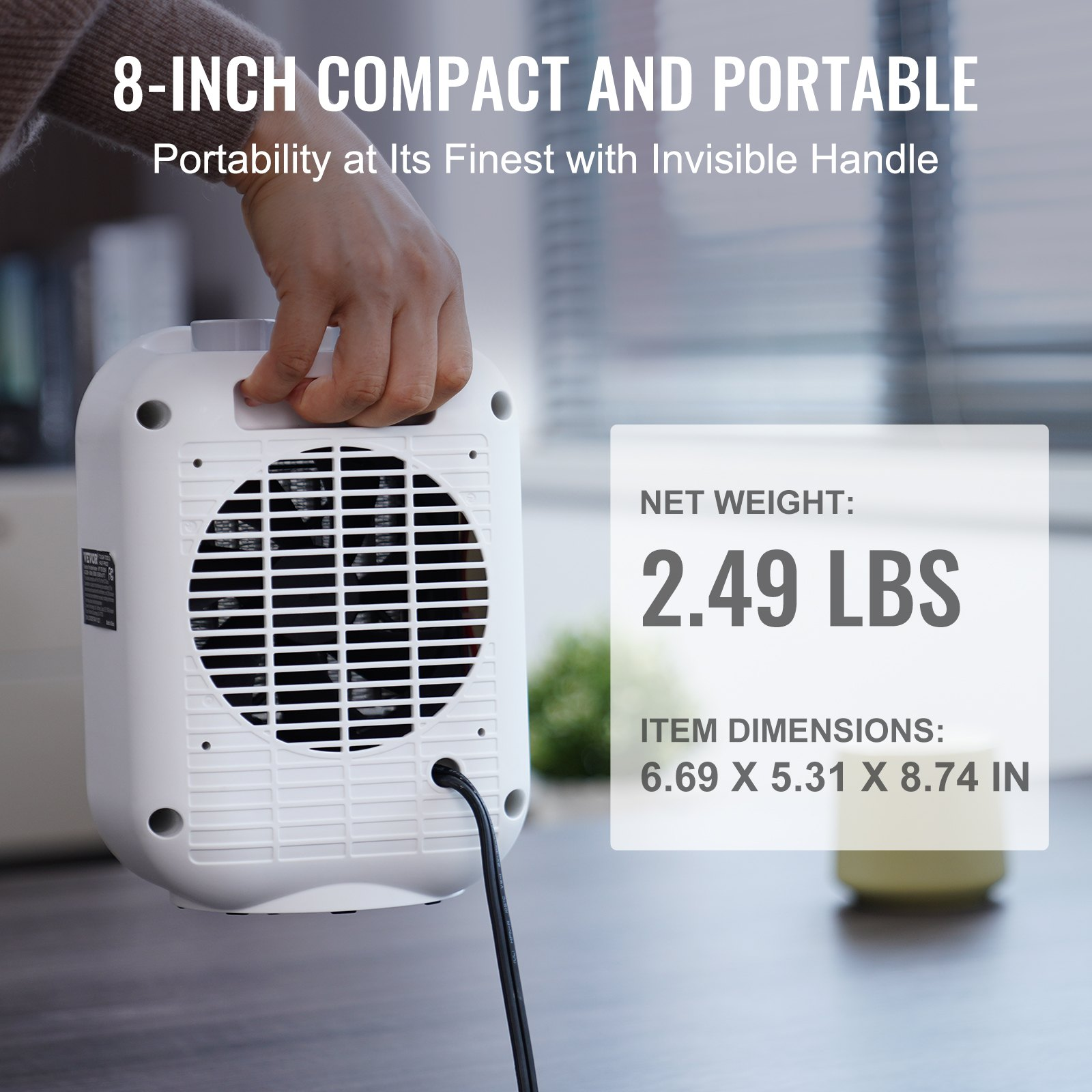 Start2Finish VEVOR portable electric space heater with thermostat, 1500W ceramic fan, 9-inch size, for indoor office or desk use