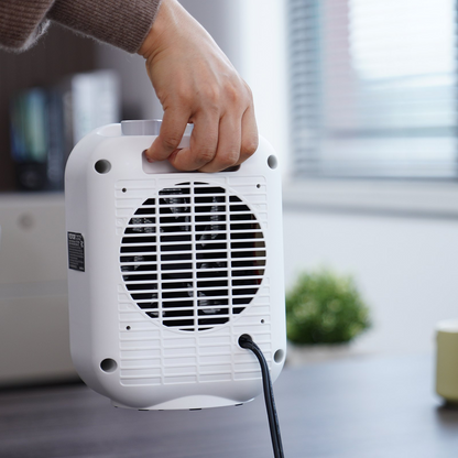 Start2Finish VEVOR portable electric ceramic space heater with thermostat, 1500W, 2-level adjustable fan, for indoor office or desk use.