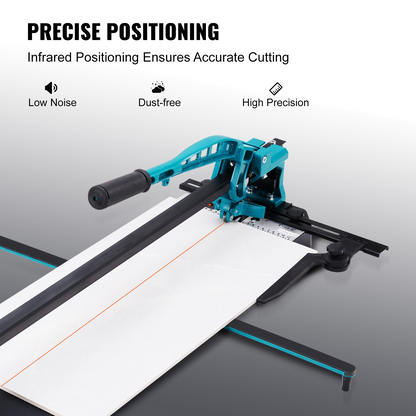 Start2Finish VEVOR 32-inch manual tile cutter with tungsten carbide wheel, infrared positioning, anti-skid feet, and durable rails.