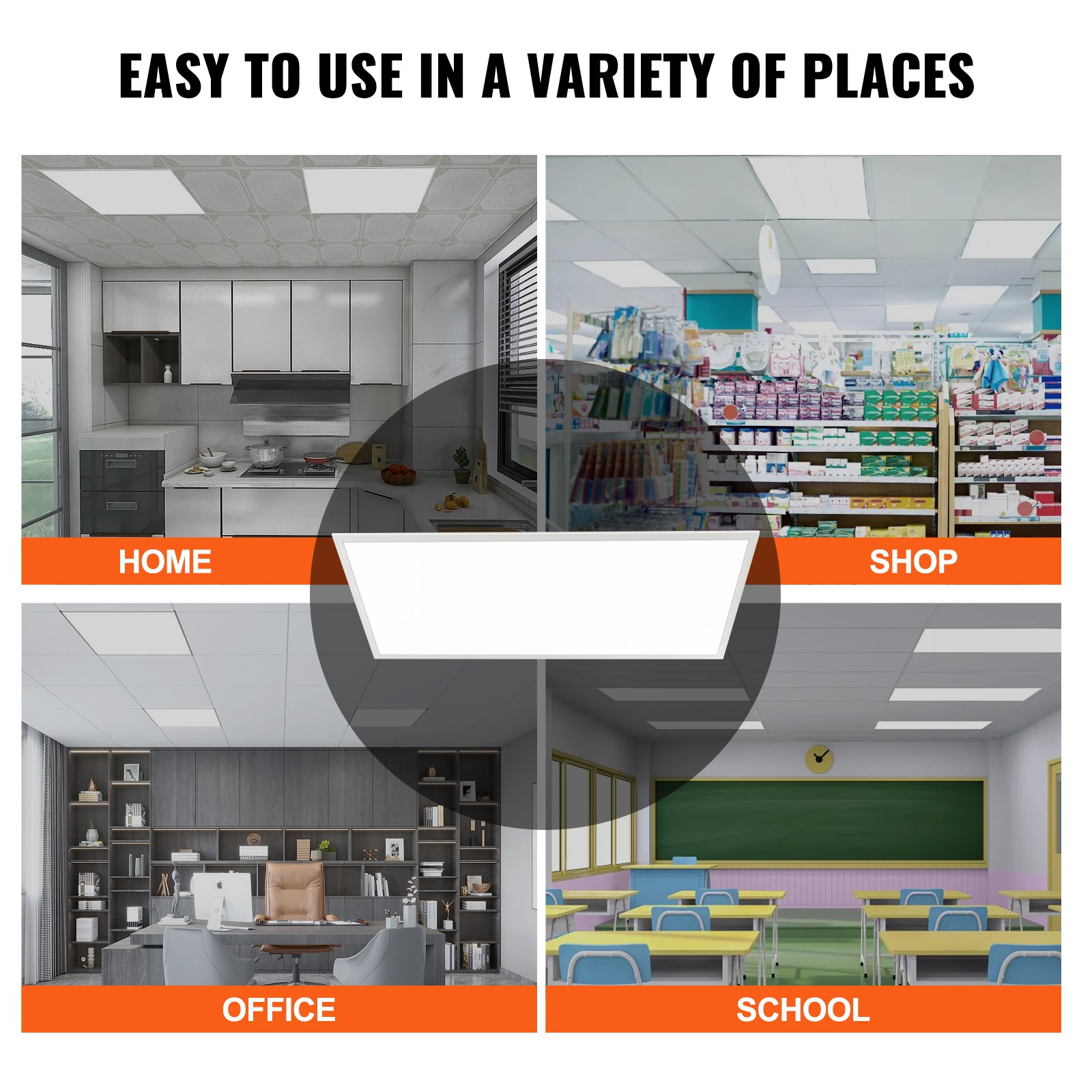 Start2Finish VEVOR 2x4 ft LED flat panel light with adjustable color temperature and ultra-thin design for drop ceilings.